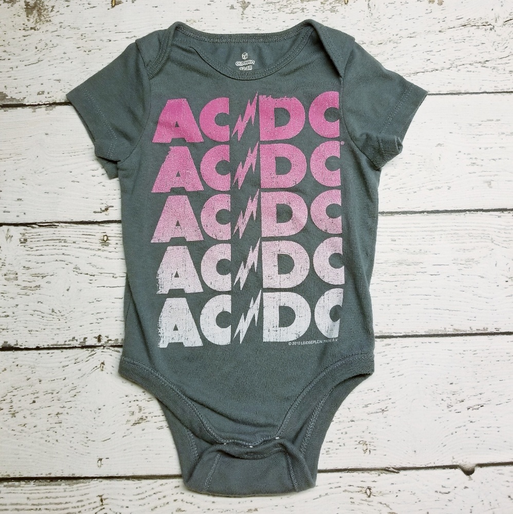 AC DC Onesie Old Navy 12-18 Months Gray Pink